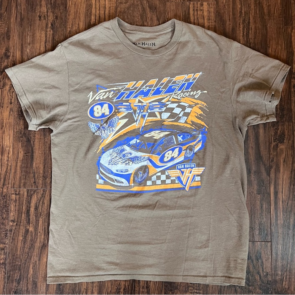 Van Halen T-Shirt Mens Medium Brown Cotton Short Sleeve Racing Nascar 84 Tee